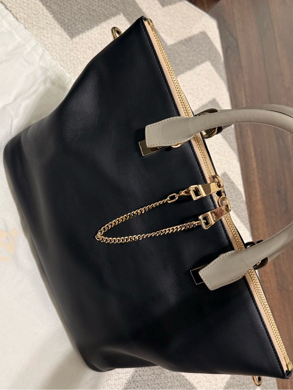Chloé Leather Tote in Dark Navy & Light Gray